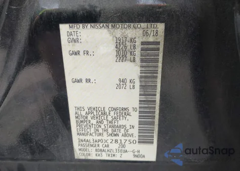 2018 Nissan Altima 2.5 Sr из США, поврежденный, VIN 1N4AL3AP0JC281750